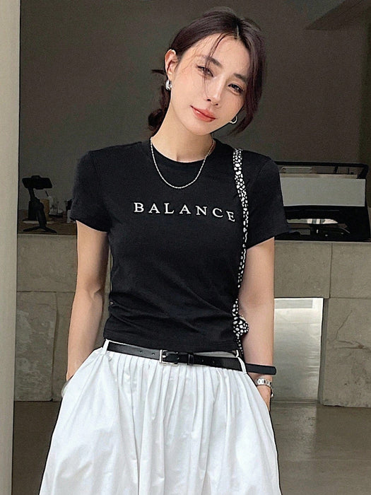 SHEIN DAZY Camiseta de manga corta estampada con letras para mujer - Quierox - Tienda Online
