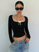 SHEIN DAZY Camiseta de mujer ajustada con lazo estilo ballet - Quierox - Tienda Online