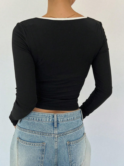 SHEIN DAZY Camiseta de mujer ajustada con lazo estilo ballet - Quierox - Tienda Online