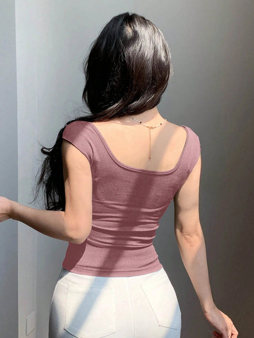 SHEIN DAZY Camiseta de mujer de manga corta con lazo en la espalda - Quierox - Tienda Online