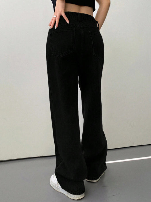 SHEIN DAZY Pantalones Vaqueros Anchos Y Sólidos - Quierox - Tienda Online