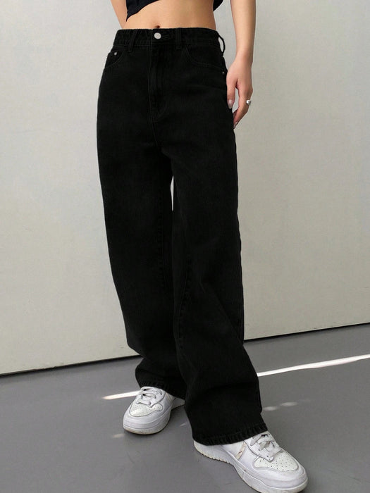 SHEIN DAZY Pantalones Vaqueros Anchos Y Sólidos - Quierox - Tienda Online