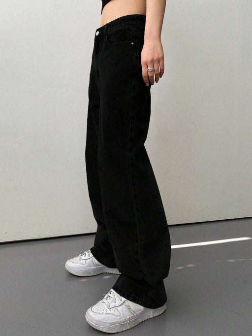 SHEIN DAZY Pantalones Vaqueros Anchos Y Sólidos - Quierox - Tienda Online