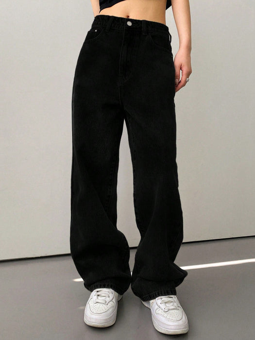 SHEIN DAZY Pantalones Vaqueros Anchos Y Sólidos - Quierox - Tienda Online