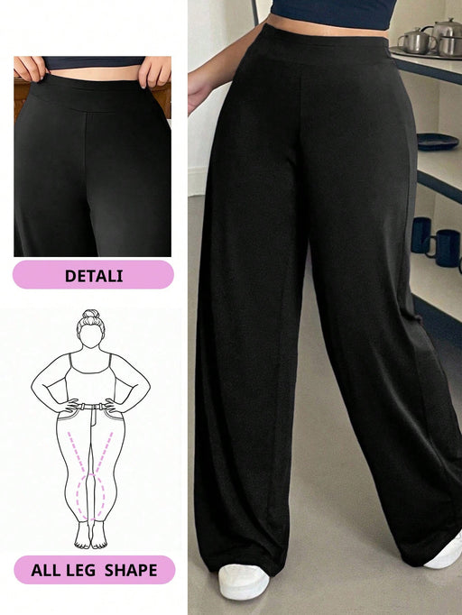 Shein Dazy Plus Pantalones casuales de punto de color liso con cintura elástica y pernera acampanada - Quierox - Tienda Online