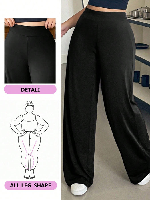 Shein Dazy Plus Pantalones casuales de punto de color liso con cintura elástica y pernera acampanada - Quierox - Tienda Online