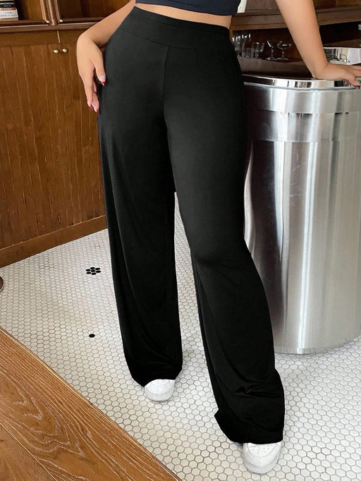 Shein Dazy Plus Pantalones casuales de punto de color liso con cintura elástica y pernera acampanada - Quierox - Tienda Online