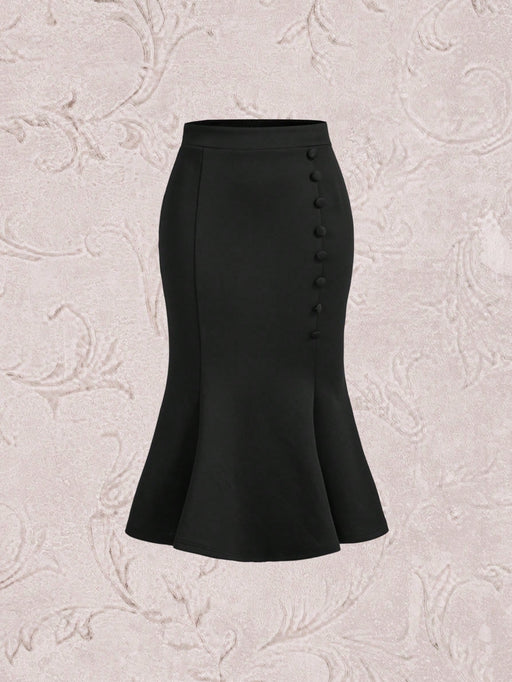 SHEIN DECDS Falda larga sólida de corte de sirena con botones - Quierox - Tienda Online