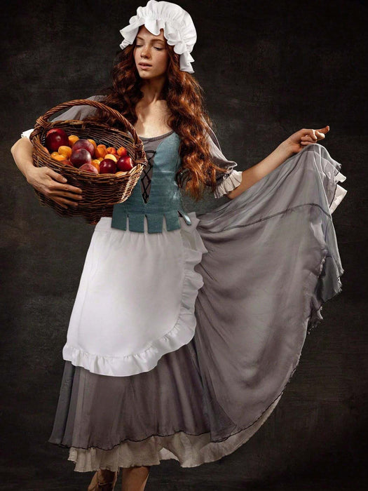 Shein Delantal corto blanco de sirvienta con volantes, estilo retro para cocina/limpieza 71*47.5cm - Quierox - Tienda Online