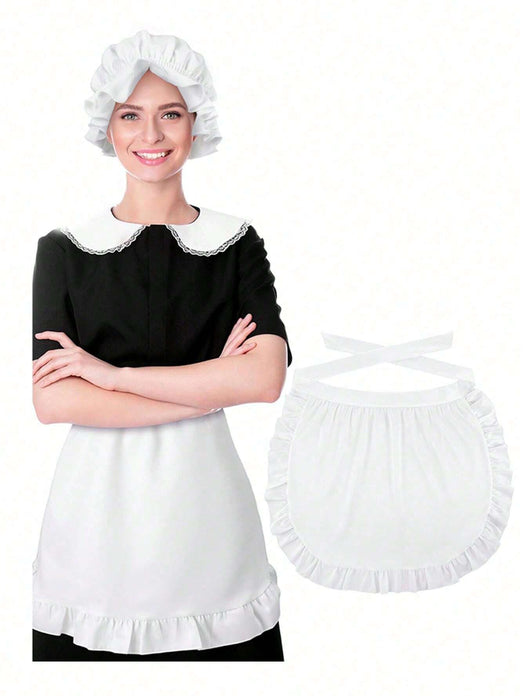 Shein Delantal corto blanco de sirvienta con volantes, estilo retro para cocina/limpieza 71*47.5cm - Quierox - Tienda Online