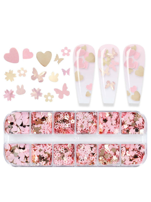 Shein Diseño de corazón y mariposa Lentejuelas de arte de uñas DIY - Quierox - Tienda Online