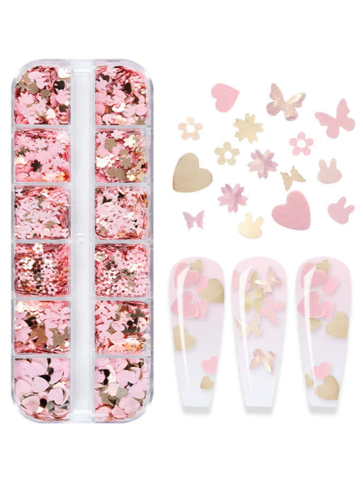 Shein Diseño de corazón y mariposa Lentejuelas de arte de uñas DIY - Quierox - Tienda Online