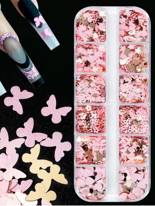 Shein Diseño de corazón y mariposa Lentejuelas de arte de uñas DIY - Quierox - Tienda Online