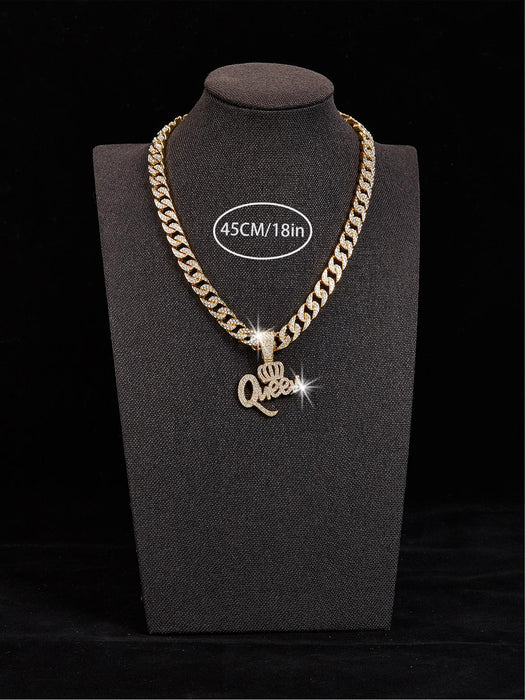SHEIN diseño de moda de corona de reina para mujeres con colgante y cadena con hielo - Quierox - Tienda Online