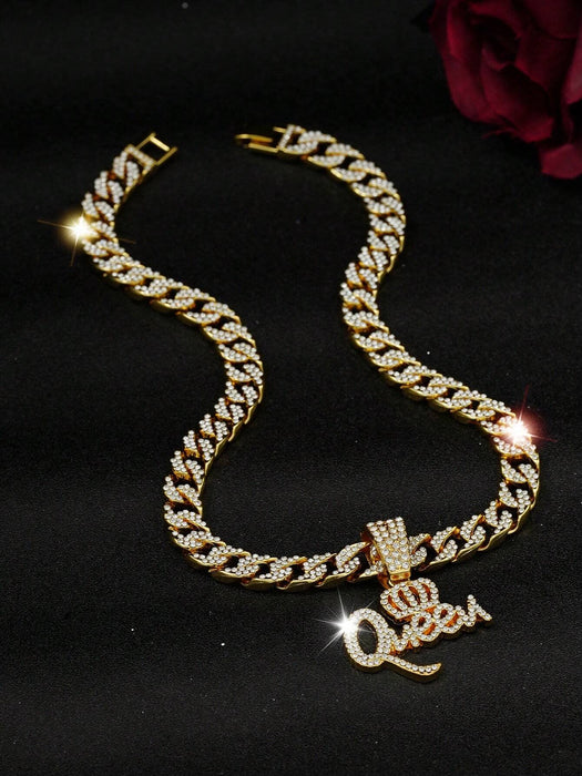 SHEIN diseño de moda de corona de reina para mujeres con colgante y cadena con hielo - Quierox - Tienda Online