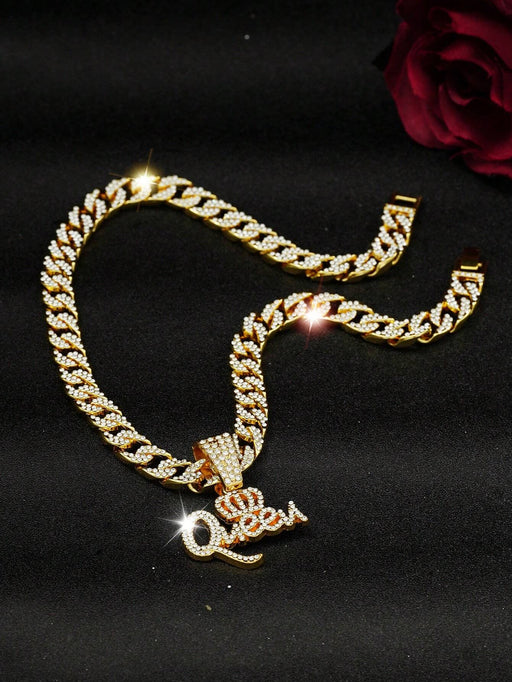 SHEIN diseño de moda de corona de reina para mujeres con colgante y cadena con hielo - Quierox - Tienda Online