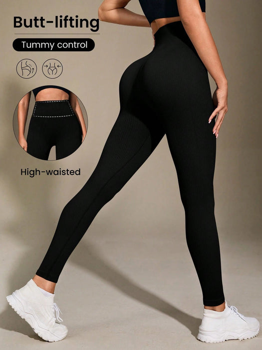 SHEIN Easithlete Leggings deportivos sin costuras de cintura alta de unicolor para mujeres - Quierox - Tienda Online