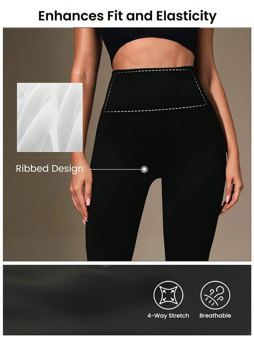SHEIN Easithlete Leggings deportivos sin costuras de cintura alta de unicolor para mujeres - Quierox - Tienda Online