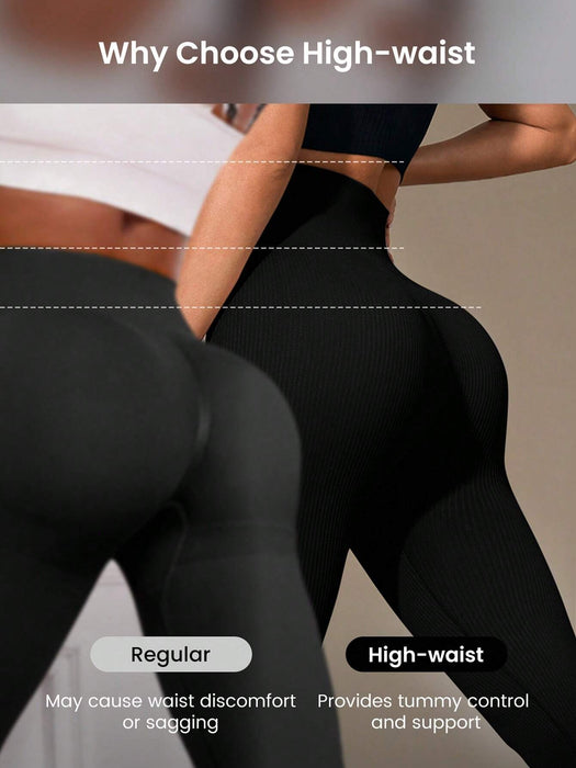 SHEIN Easithlete Leggings deportivos sin costuras de cintura alta de unicolor para mujeres - Quierox - Tienda Online