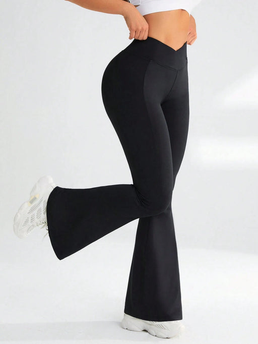 Shein Easithlete - Mallas de yoga con cintura cruzada en forma de V para mujer de tiro alto con corte acampanado - Quierox - Tienda Online