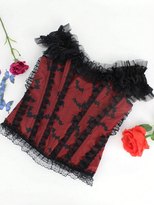 Shein EgrlEra Top con hombros con estampado de murciélago y ribete de encaje para disfraz gótico - Quierox - Tienda Online