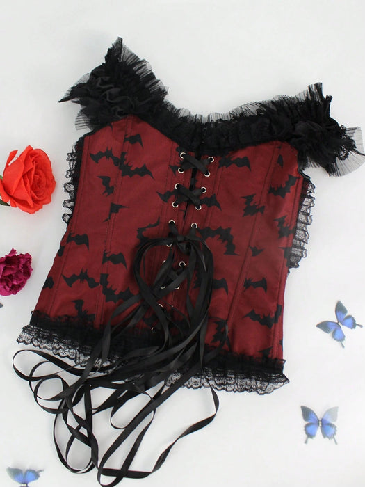 Shein EgrlEra Top con hombros con estampado de murciélago y ribete de encaje para disfraz gótico - Quierox - Tienda Online