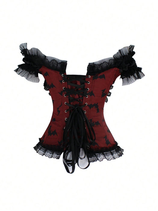 Shein EgrlEra Top con hombros con estampado de murciélago y ribete de encaje para disfraz gótico - Quierox - Tienda Online