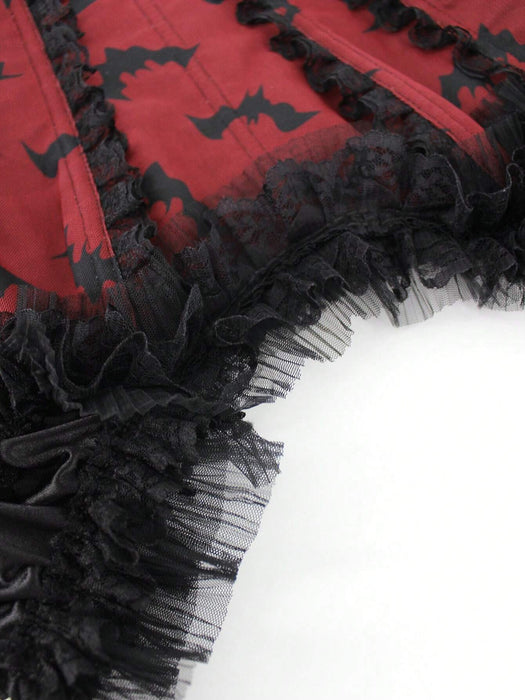 Shein EgrlEra Top con hombros con estampado de murciélago y ribete de encaje para disfraz gótico - Quierox - Tienda Online