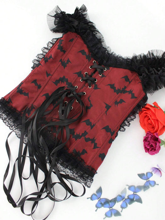 Shein EgrlEra Top con hombros con estampado de murciélago y ribete de encaje para disfraz gótico - Quierox - Tienda Online