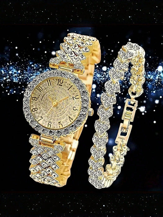 SHEIN Elegante reloj de cuarzo de 2 pcs de joyería, reloj de pulsera redondo para mujer - Quierox - Tienda Online
