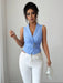 SHEIN Elenzga Camisa azul metálica con botones, estilo clásico y elegante para mujer - Quierox - Tienda Online