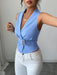 SHEIN Elenzga Camisa azul metálica con botones, estilo clásico y elegante para mujer - Quierox - Tienda Online