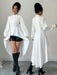 SHEIN Elenzga Camisa larga con cuello alto abierto, manga abullonada, recorte de volantes y silueta en A - Quierox - Tienda Online