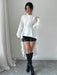 SHEIN Elenzga Camisa larga con cuello alto abierto, manga abullonada, recorte de volantes y silueta en A - Quierox - Tienda Online