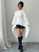 SHEIN Elenzga Camisa larga con cuello alto abierto, manga abullonada, recorte de volantes y silueta en A - Quierox - Tienda Online