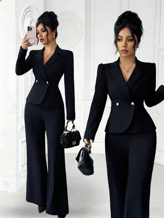 SHEIN Elenzya Conjunto de traje de negocios elegante, romántico y minimalista para mujer - Quierox - Tienda Online