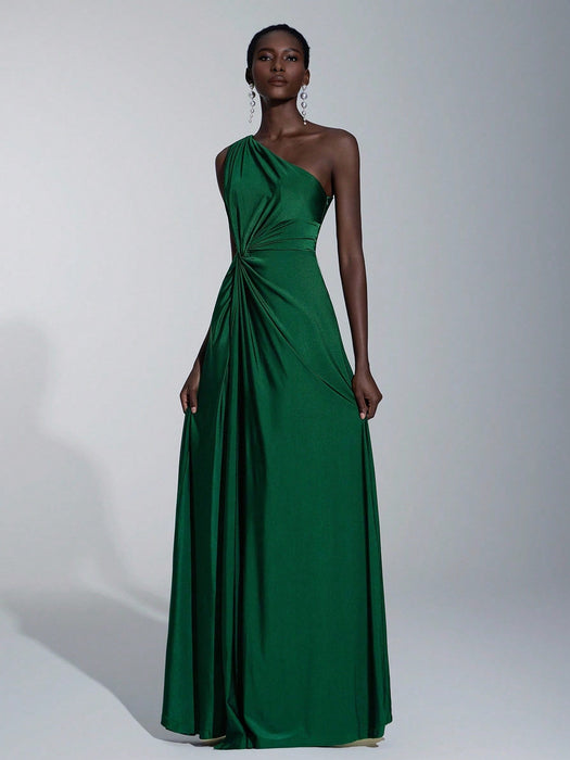 Shein Elitara Vestido holgado de dama de honor de línea A con un hombro - Quierox - Tienda Online