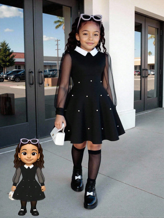 SHEIN Elladie kids 1 pieza Vestido de manga larga con cuello y parches - Quierox - Tienda Online