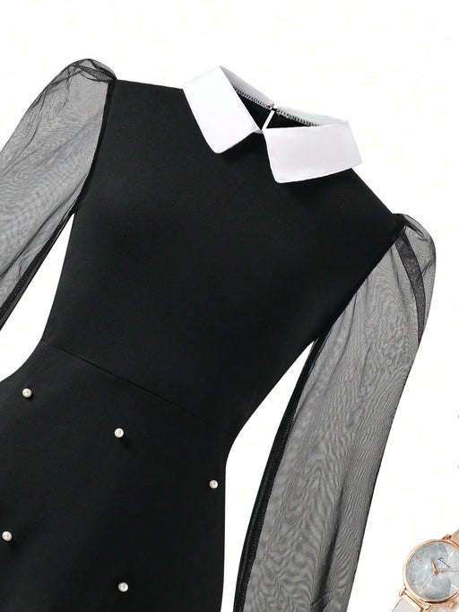 SHEIN Elladie kids 1 pieza Vestido de manga larga con cuello y parches - Quierox - Tienda Online