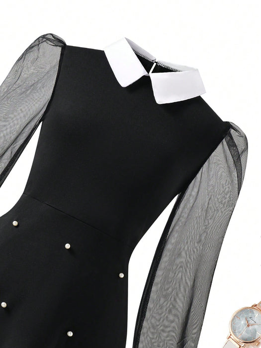 SHEIN Elladie kids 1 pieza Vestido de manga larga con cuello y parches - Quierox - Tienda Online