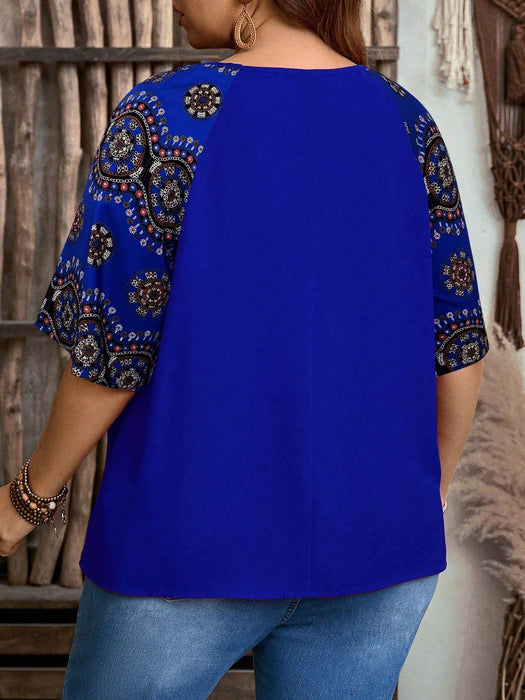 SHEIN EMERY ROSE Blusa casual de cuello redondo y manga corta talla grande - Quierox - Tienda Online