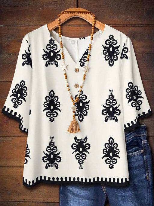 SHEIN EMERY ROSE Blusa informal, sencilla, con estampado vintage, botones - Quierox - Tienda Online