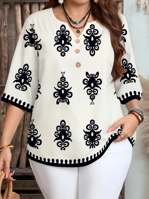 SHEIN EMERY ROSE Blusa suelta de talla grande con botones - Quierox - Tienda Online