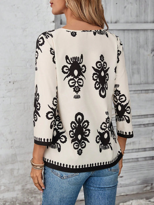 SHEIN EMERY ROSE Camisa estampada retro informal de vacaciones para mujer - Quierox - Tienda Online