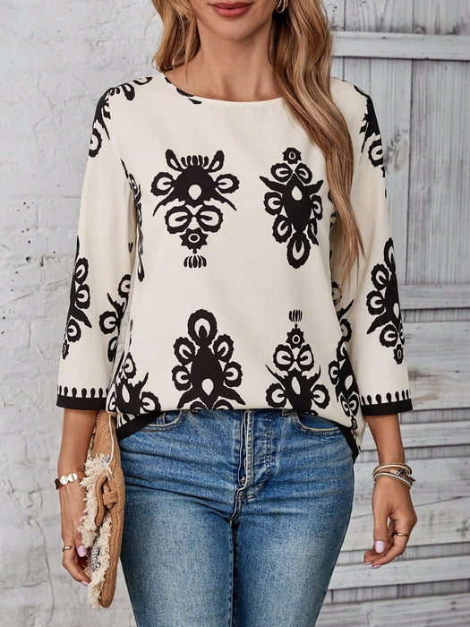 SHEIN EMERY ROSE Camisa estampada retro informal de vacaciones para mujer - Quierox - Tienda Online