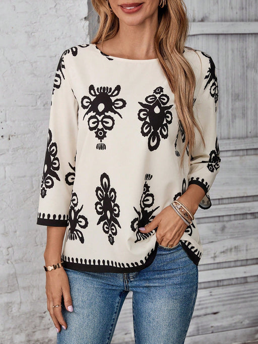 SHEIN EMERY ROSE Camisa estampada retro informal de vacaciones para mujer - Quierox - Tienda Online