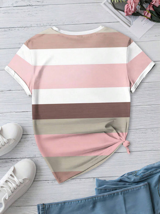 SHEIN EMERY ROSE Camiseta ajustada de manga corta con bloques de color y rayas - Quierox - Tienda Online