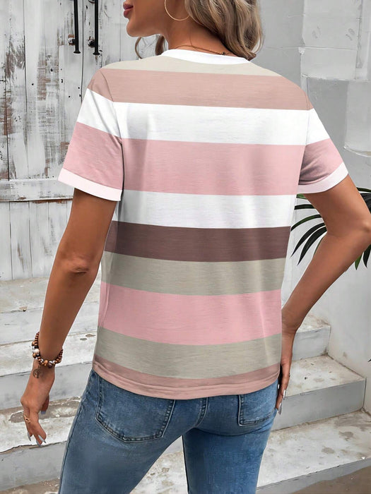 SHEIN EMERY ROSE Camiseta ajustada de manga corta con bloques de color y rayas - Quierox - Tienda Online