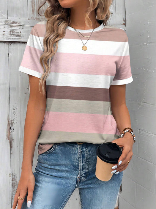 SHEIN EMERY ROSE Camiseta ajustada de manga corta con bloques de color y rayas - Quierox - Tienda Online