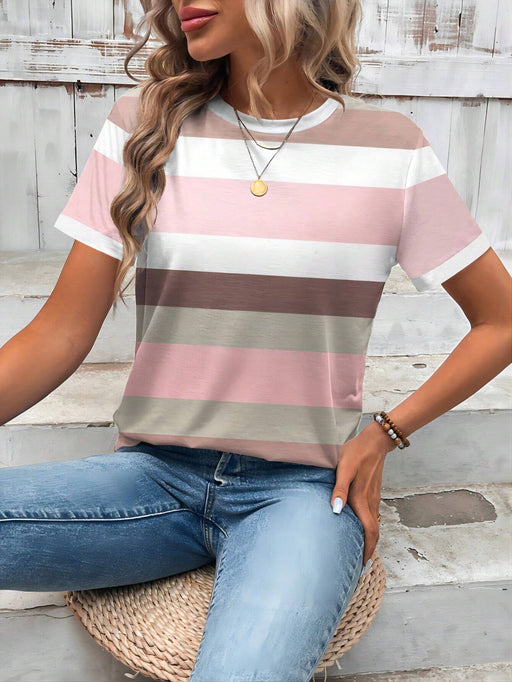 SHEIN EMERY ROSE Camiseta ajustada de manga corta con bloques de color y rayas - Quierox - Tienda Online